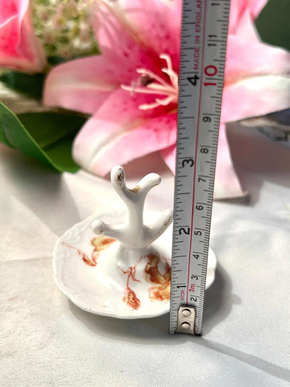 Vintage Ceramic Ring Holder Dish with Floral Design Approx. 7 cm