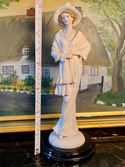 The Leonardo Collection Elegant Lady Figurine with Shawl & Hat – Tall Porcelain Sculpture – 12 Inches