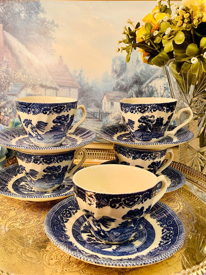 Vintage Blue & White Rayware Teacup & Saucer Set – Cottage Style