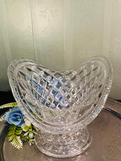 Large Pressed Crystal Footed Centrepiece Bowl 26 cm Diamond Pattern
