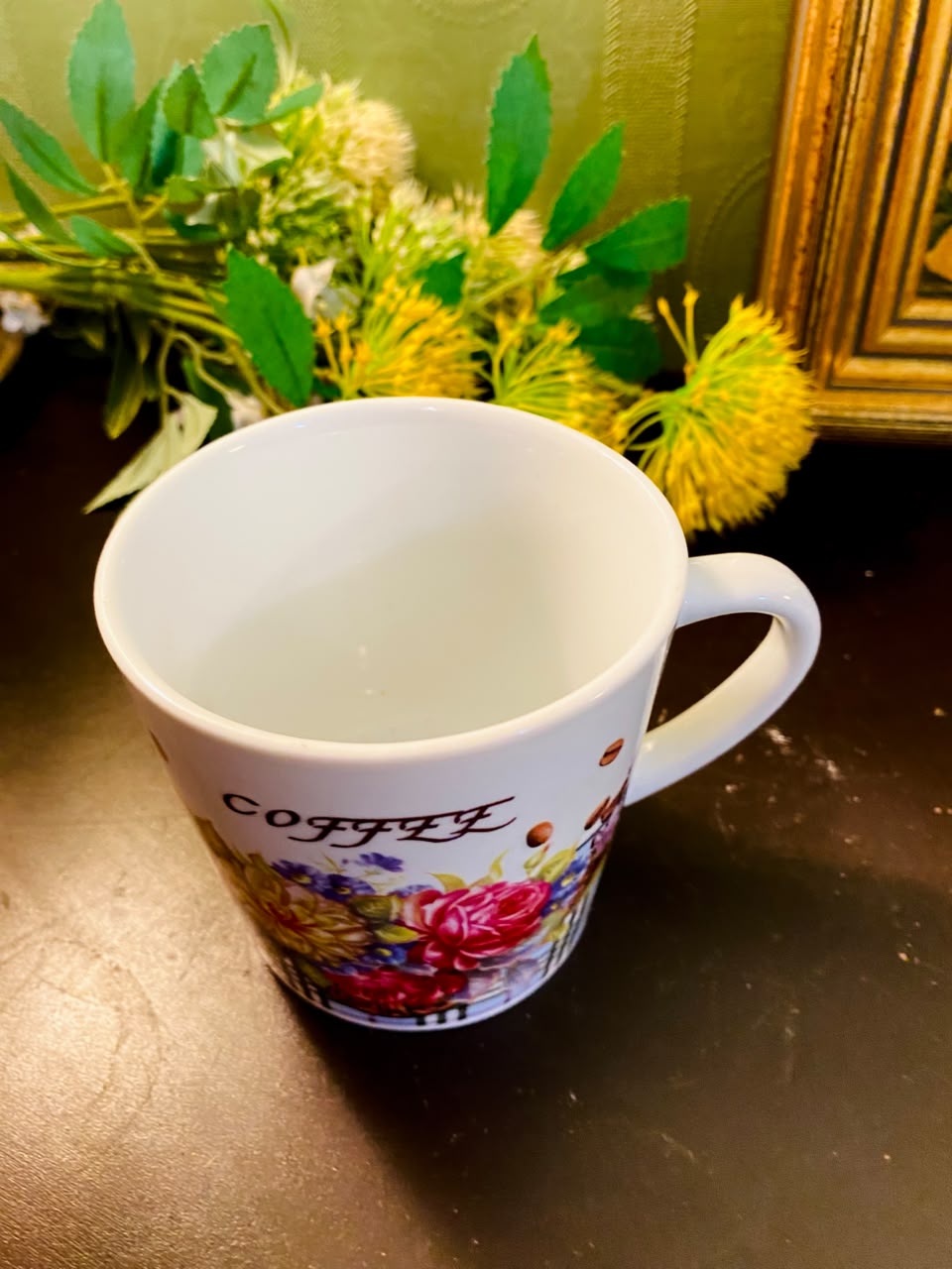Vintage Floral Coffee Ceramic Mug 4 Inch Rose Design