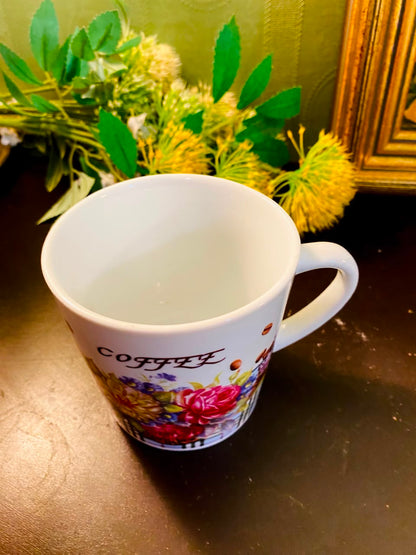 Vintage Floral Coffee Ceramic Mug 4 Inch Rose Design