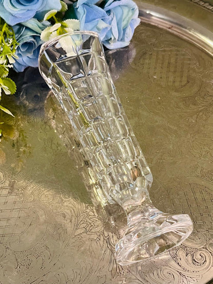 Vintage Crystal Bud Vase with box 18 cm Block Facet Design