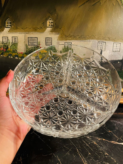 Vintage Glass Daisy Pattern 3-Way Divided Plate Dish – Serving Dish