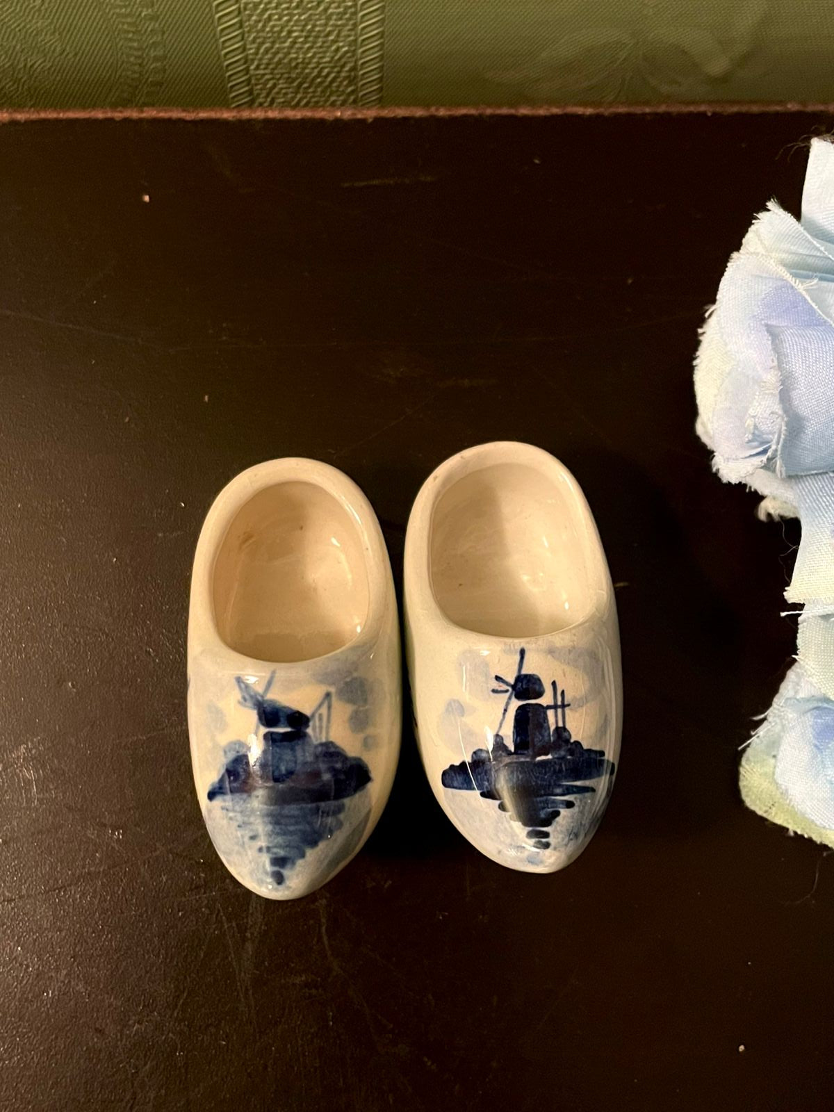 Mini Delft Blue Ceramic Clogs Pair 3 Inch
