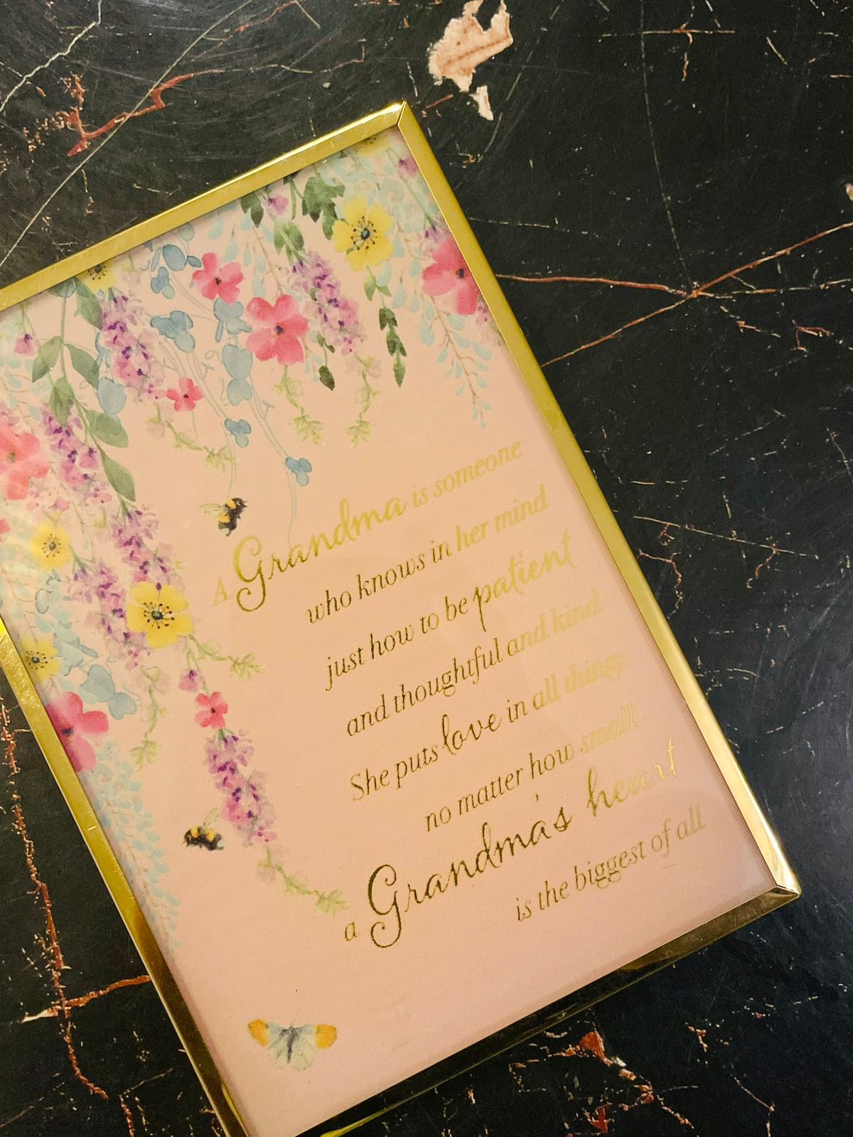 Grandma Floral Sentiment Frame with Gold Trim 6.2 inch