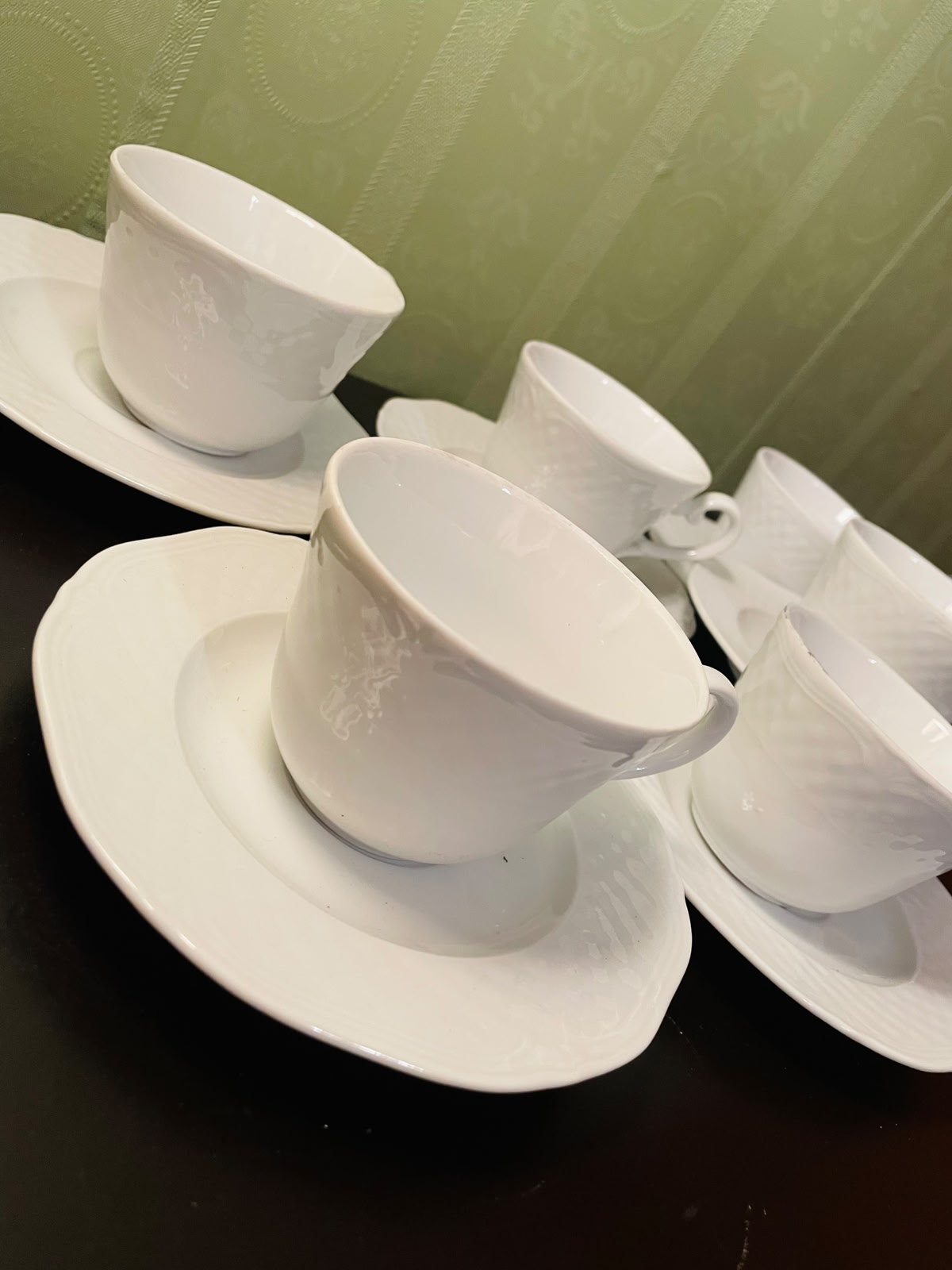 CreaTable White Porcelain Tea Cups and Saucers Set of 6