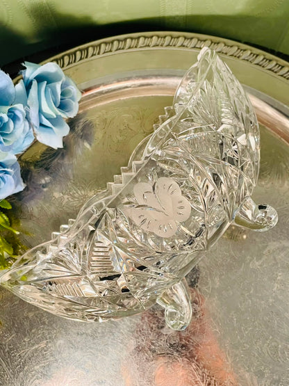 Vintage Crystal Butterfly Serving Bowl – 8 Inch