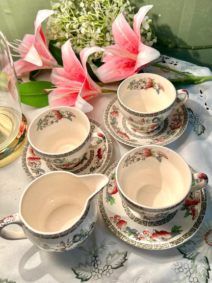 Indian Tree Johnson bros Floral Tea Set Black Border 7 Piece