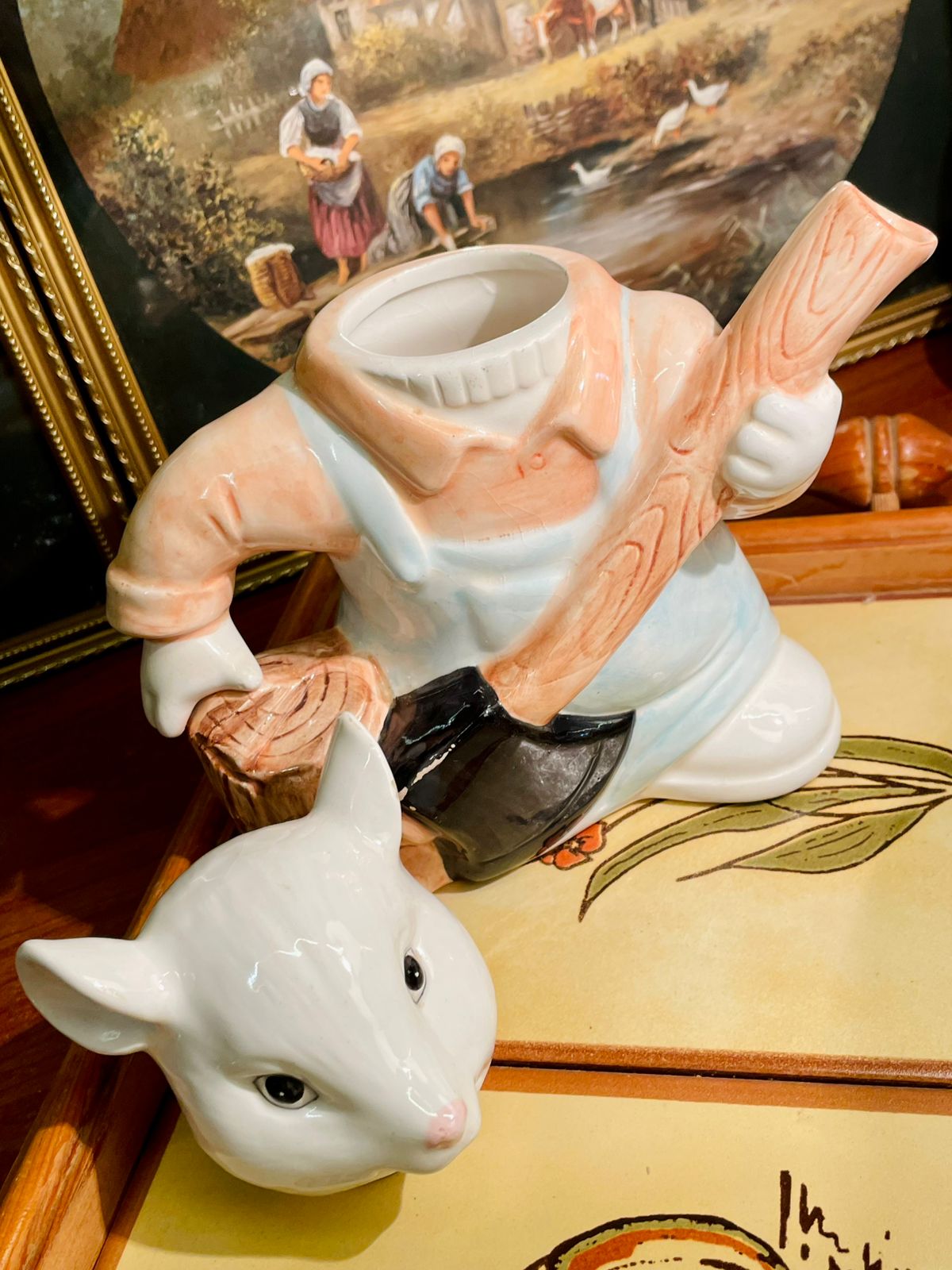 Vintage Mouse Woodcutter Teapot – Farmhouse Cottage Collectible