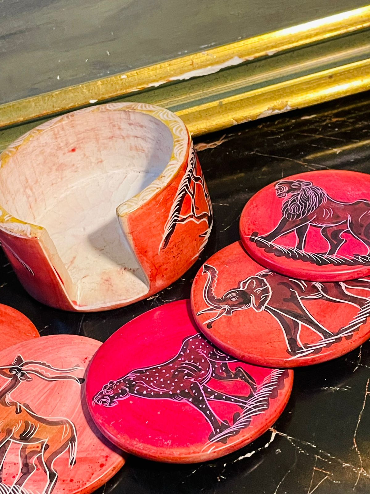 Handcrafted African Soapstone Coaster Set – Safari Animal Design (6 Pcs)