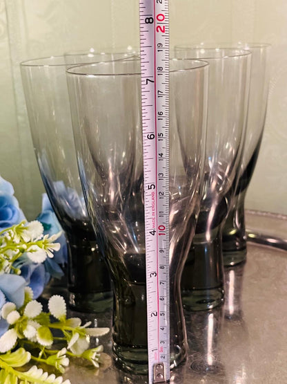 Vintage Smoke Grey Highball Crystal Glasses Set of 4 – 19 cm