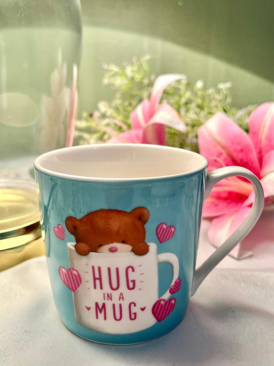 Hugs Teddy Bear Mug – Blue Hug in a Mug Ceramic Cup, 4 Inches
