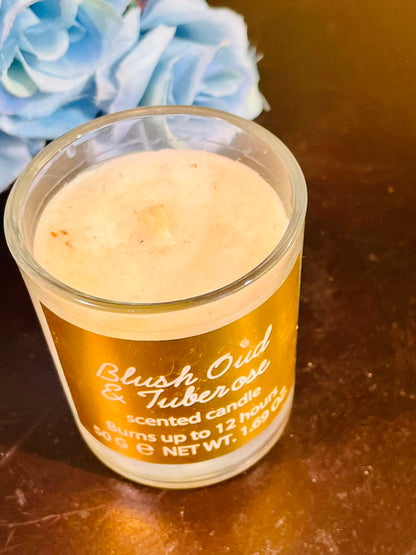 Blush Oud & Tuberose Scented Candle – Glass Jar 8cm