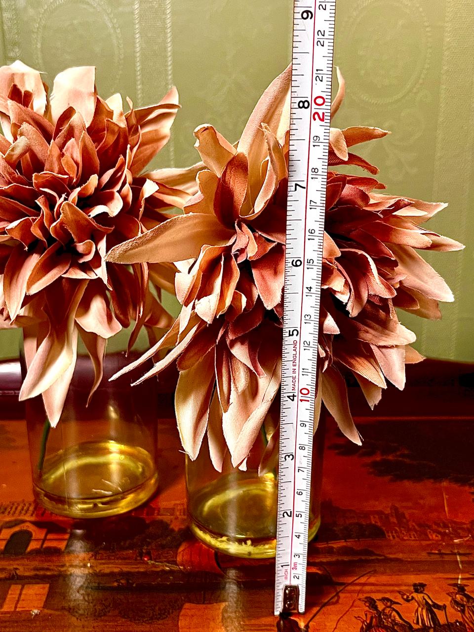 Set of 2 Amber Glass Bud Vases with Artificial Flowers | 8 Inch