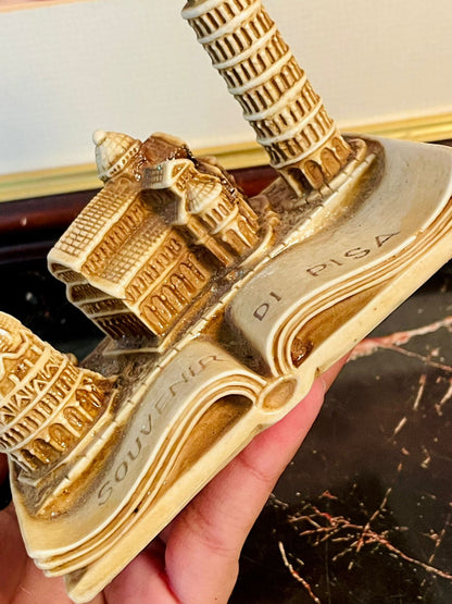 Vintage Souvenir di Pisa Figurine – Leaning Tower & Cathedral Miniature on Open Book Base, Italy Collectible