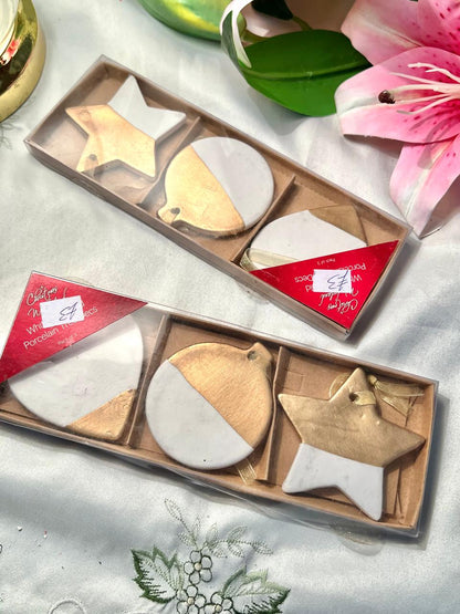 Gold & White Hanging Ornament Set – 3 Pieces