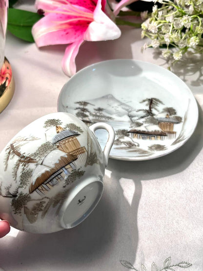 Asian Scenic Teacup & Saucer Set 2-Piece 4 Inch