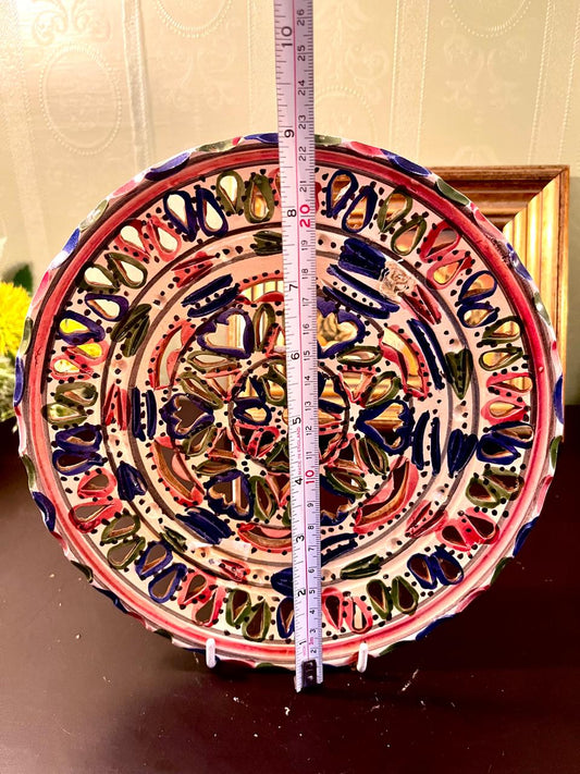 10 Inch Handcrafted Openwork Multicolor Ceramic Decorative Wall Plate