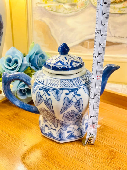 Vintage Blue Floral Porcelain Teapot –  Handcrafted