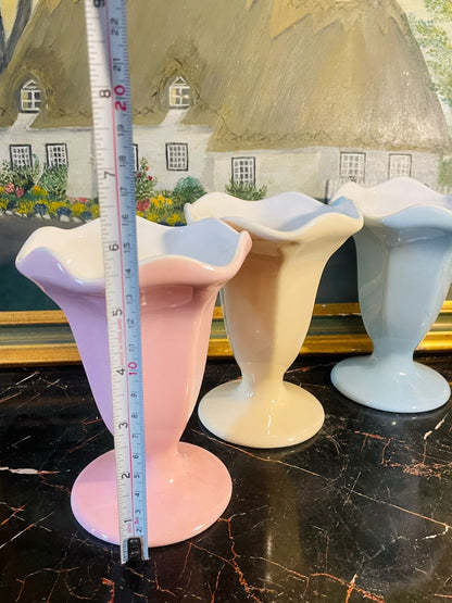 Set of 3 Pastel Flared Ice Cream Glass Ceramic – Blue, Yellow, Pink