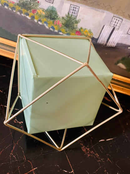 Modern Geometric Mint Green Metal Planter with Gold Stand – 7.5 Inch