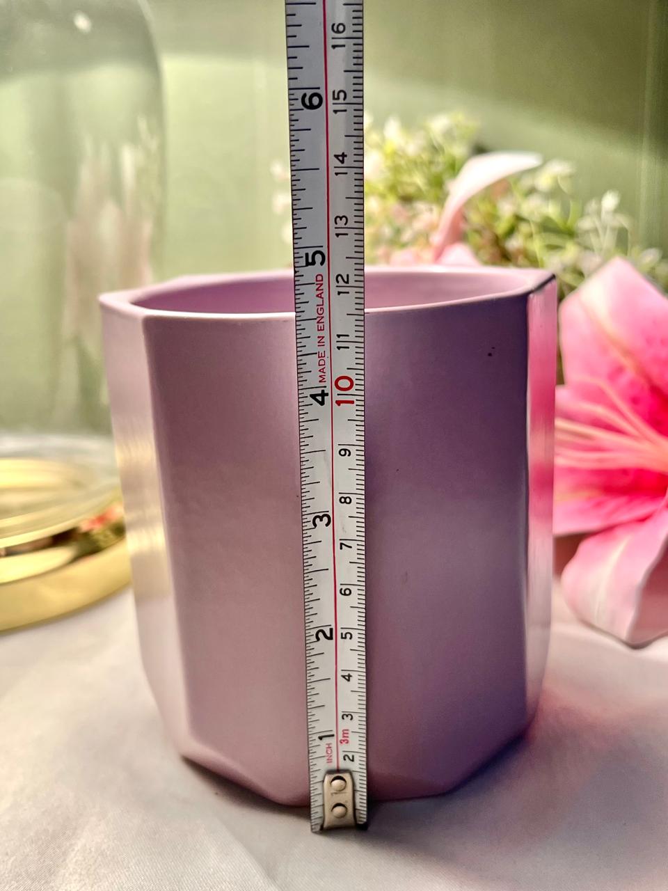 Modern Lilac Ceramic Planter Vase – Geometric Faceted Design – Approx. 12cm