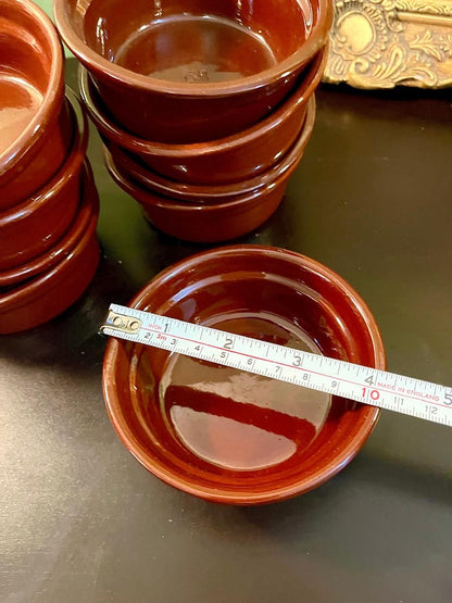 Set of 8 Vintage Brown Ceramic Ramekin Bowls 4 Inch