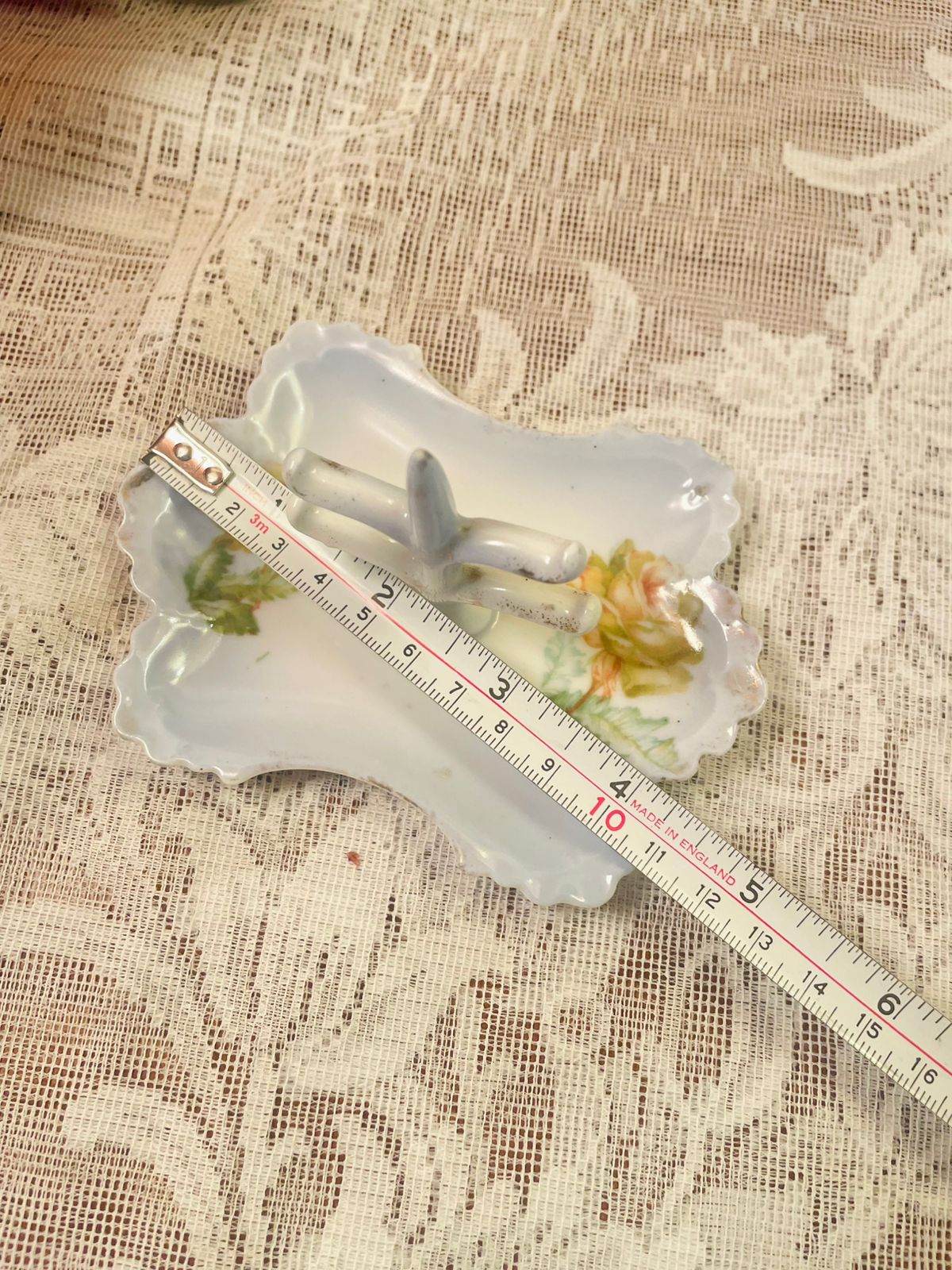 Vintage Floral Porcelain Ring Holder 4 inch