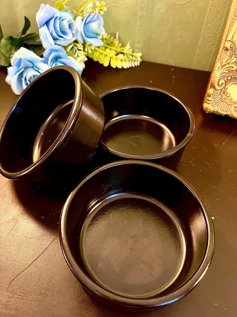 Set of 6 Black Ceramic Ramekin Bowls 4 Inch