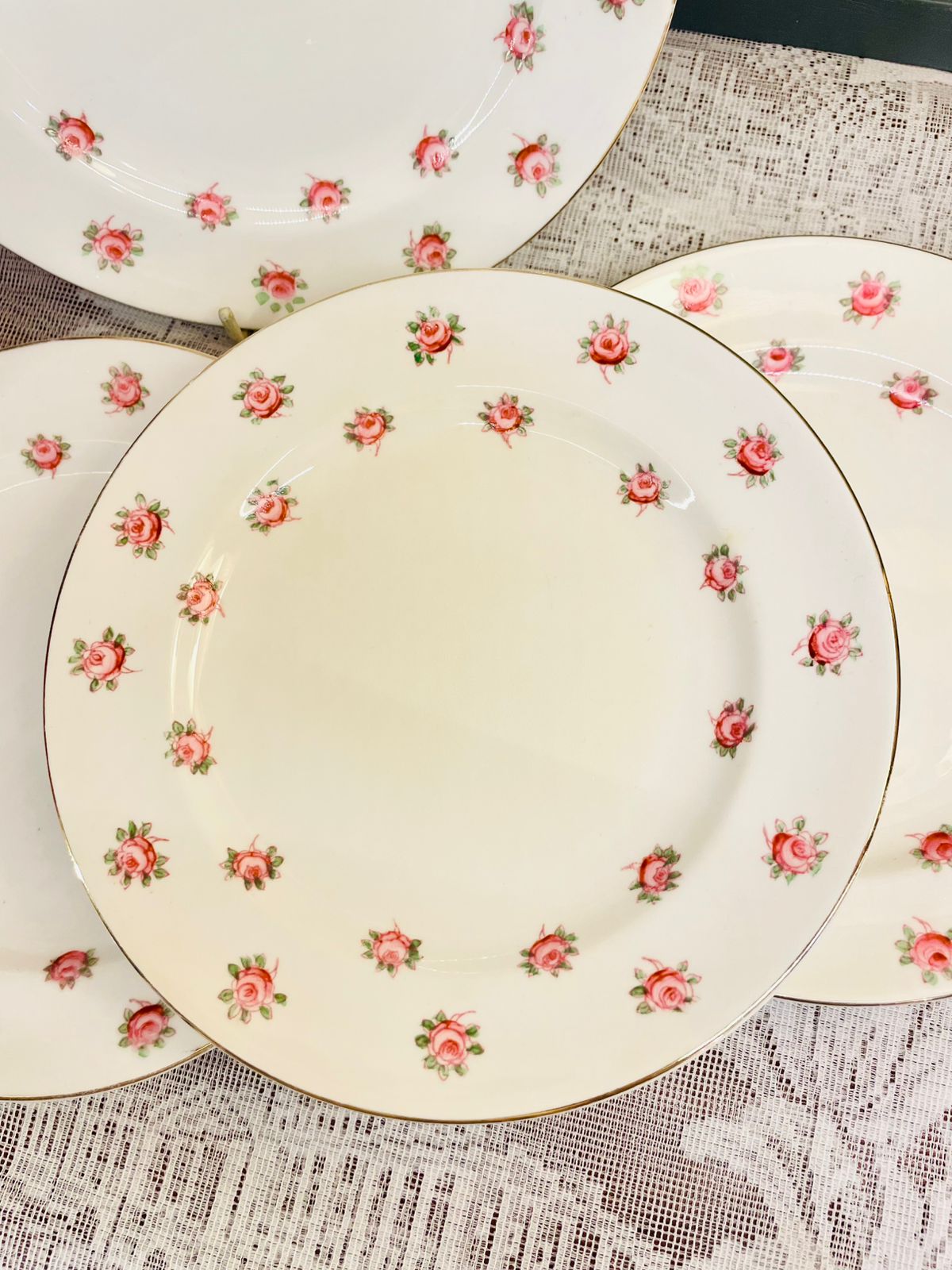 Vintage English Bone China Rose Plates Set of 4