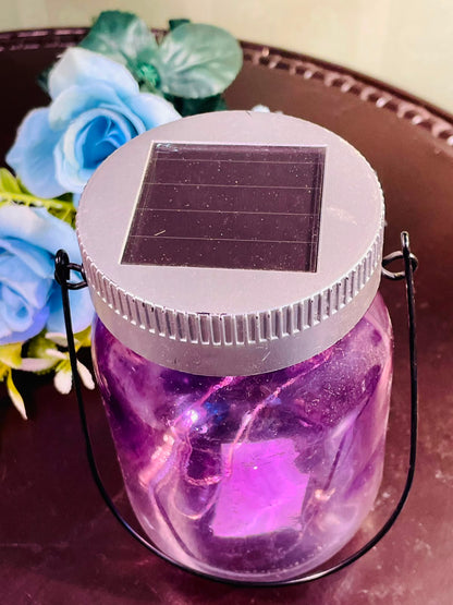 Solar LED Purple Lantern Jar – Decorative Hanging Light 15cm