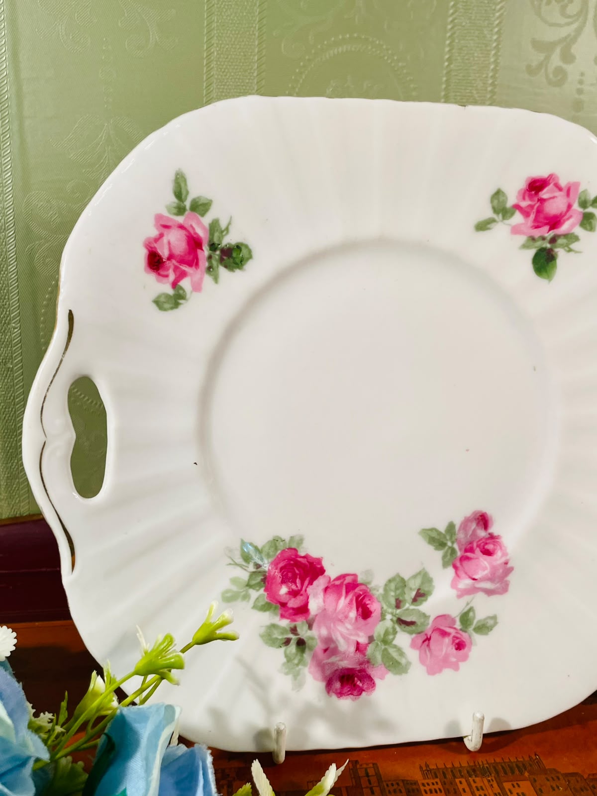 Pink Rose Handled Fine Bone China Serving Platter – 8 Inch