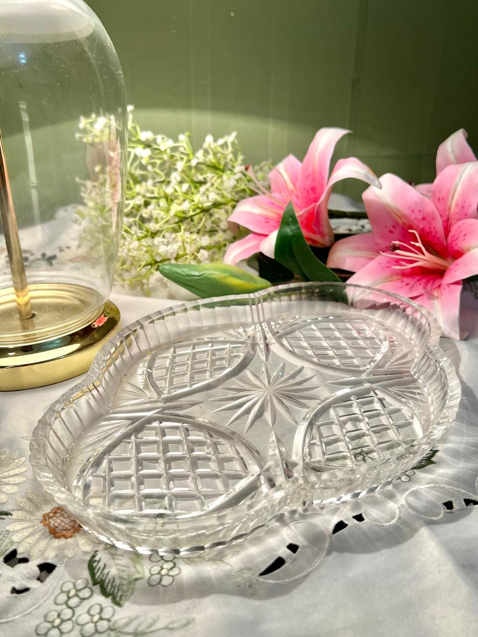 Vintage Clear Crystal 4-Section Large Serving Tray – 12 Inch