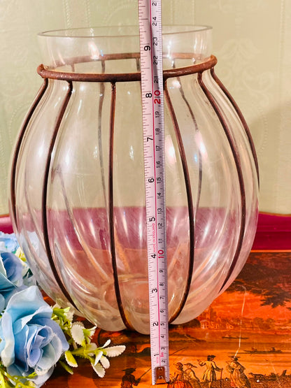 Clear Crystal Vase with Metal Cage – 9 Inch