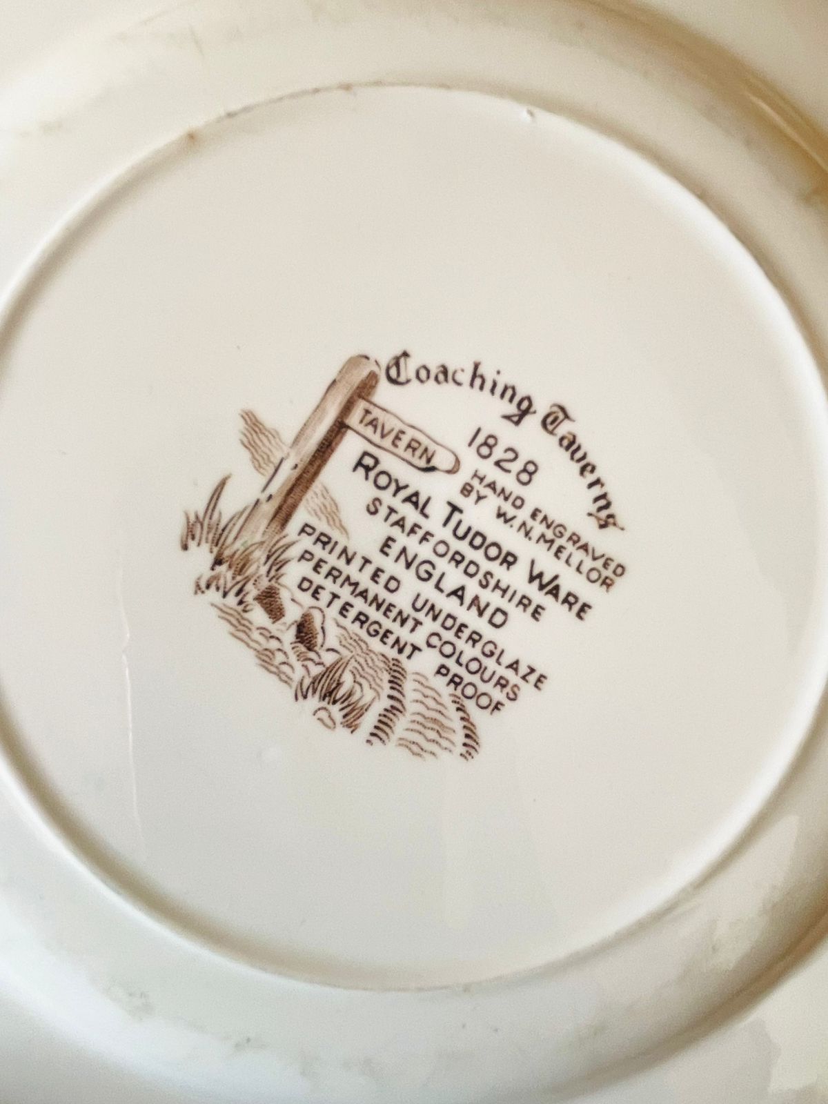 Royal Tudor Ware “Coaching Taverns 1828” Brown Transferware Plate – Staffordshire England