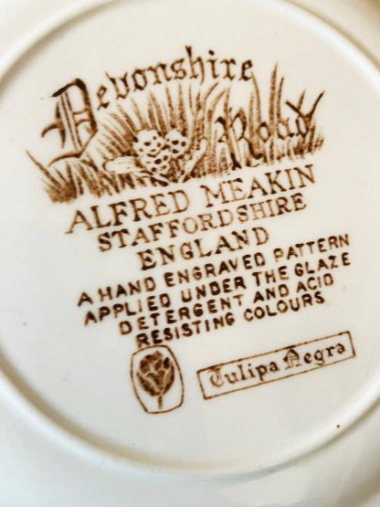 Vintage “Devonshire Road” Plate by Alfred Meakin Staffordshire England – Hand Engraved Brown Transferware Scene