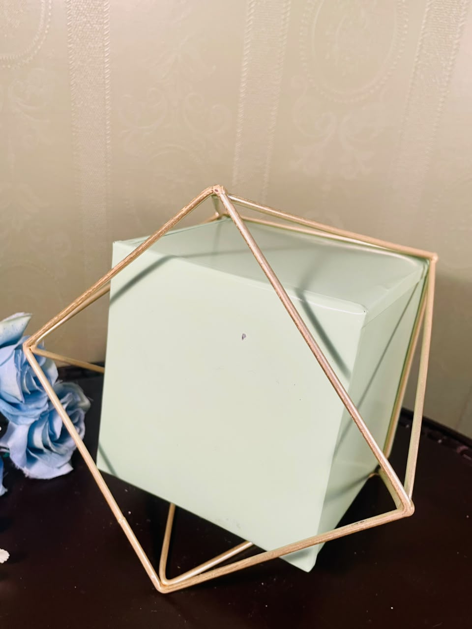 Modern Mint Green Metal Planter with Gold Stand – 7 Inch