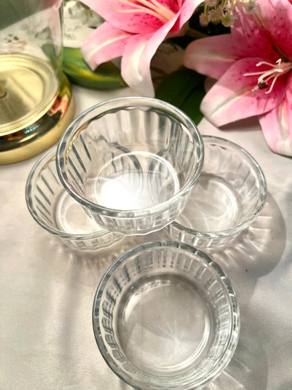 Vintage Pyrex Ribbed Crystal Dessert Bowls Set of 4 Approx. 8 cm Diameter