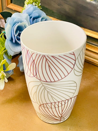 Tall Botanical Line Art Ceramic Mug in Soft Mauve