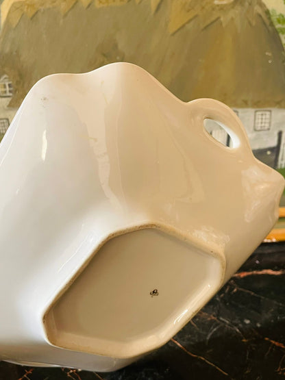 Vintage English Square Handled Serving Plater – Blue Border with Fruit & Vine Pattern