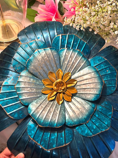 Large Blue Metal Layered Flower Wall Decor 17 Inch