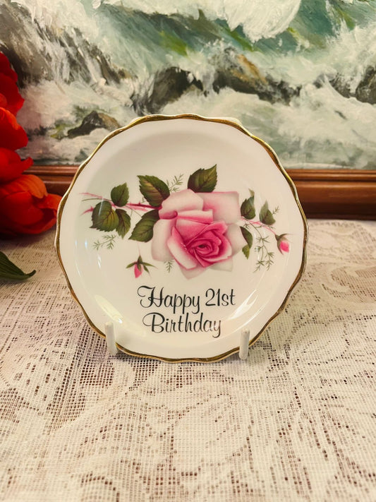 Heritage Regency 21st Birthday Rose Bone China Plate 4.5 inch
