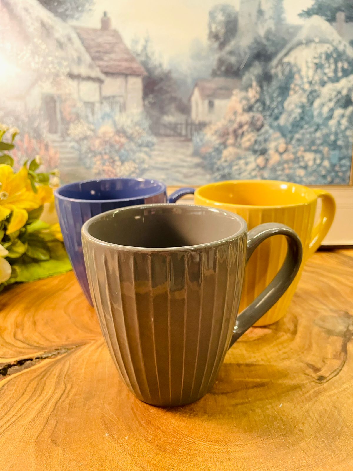 Ribbed Ceramic Coffee Mug Assorted Colors Modern Tea Cup