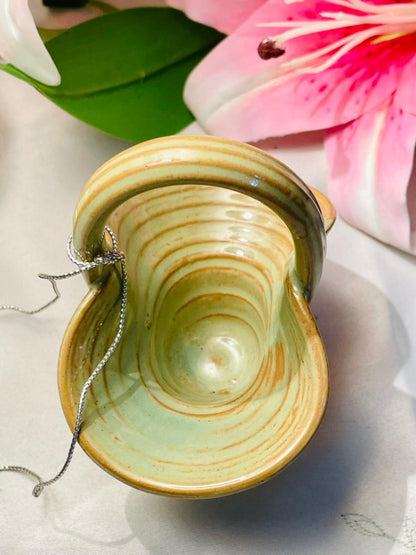 Green Glazed Ceramic Basket Bowl 4 in
