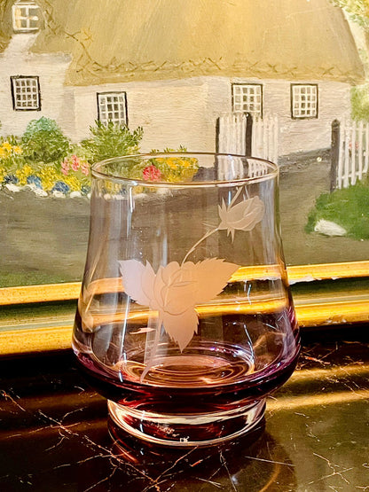 Crystal Glass, Etched Rose Glass, Purple Glassware, Vintage Drinking Glass, Floral Design Glass, English Crystal, Collectible Glass, Elegant Barware, Decorative Glass, Vintage Home Decor