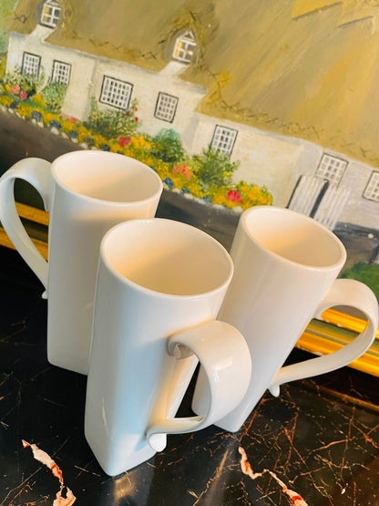 PAUSA Tall White Coffee Mugs – Modern Square Base Set of 3