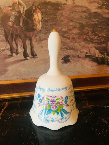 Vintage English Porcelain Table Bell – Floral Design