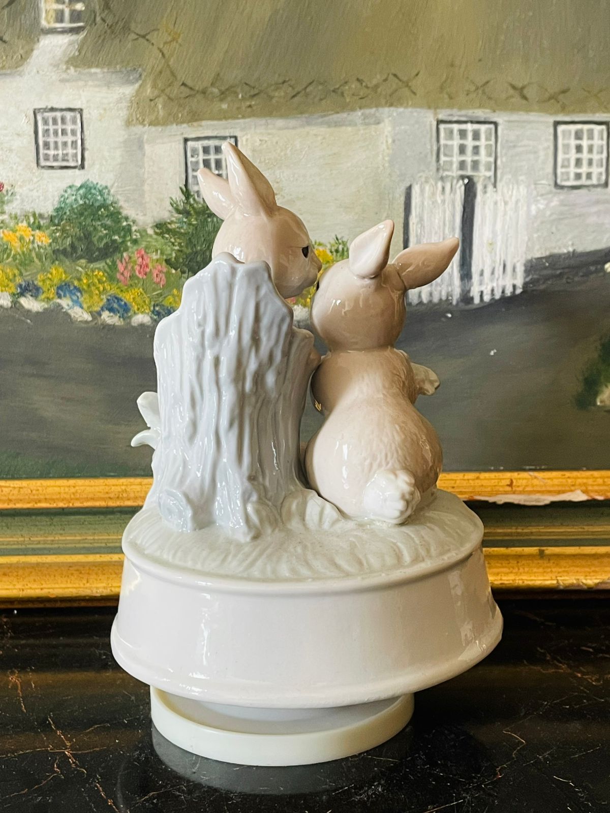 Vintage Arnart Easter Bunny Music Box – Hand-Painted Ceramic Bunny Figurine with Original Box