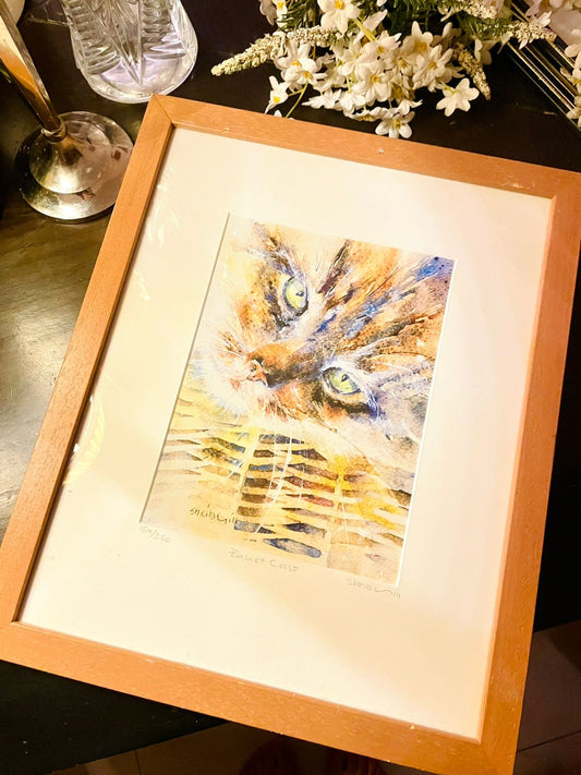 Sheila Gill Original Cat Watercolour Painting — 15in Framed